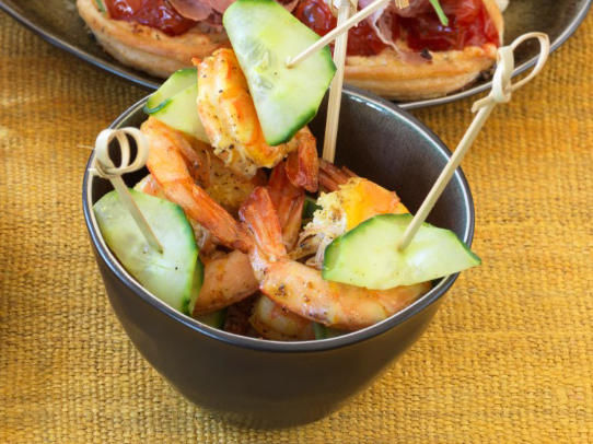 Mini-brochettes de gambas au curry Mini-brochettes de gambas au curry