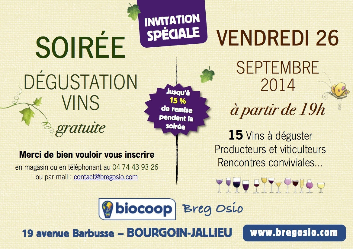Fête des vins Bio chez Biocoop Breg Osio Fête des vins Bio chez Biocoop Breg Osio